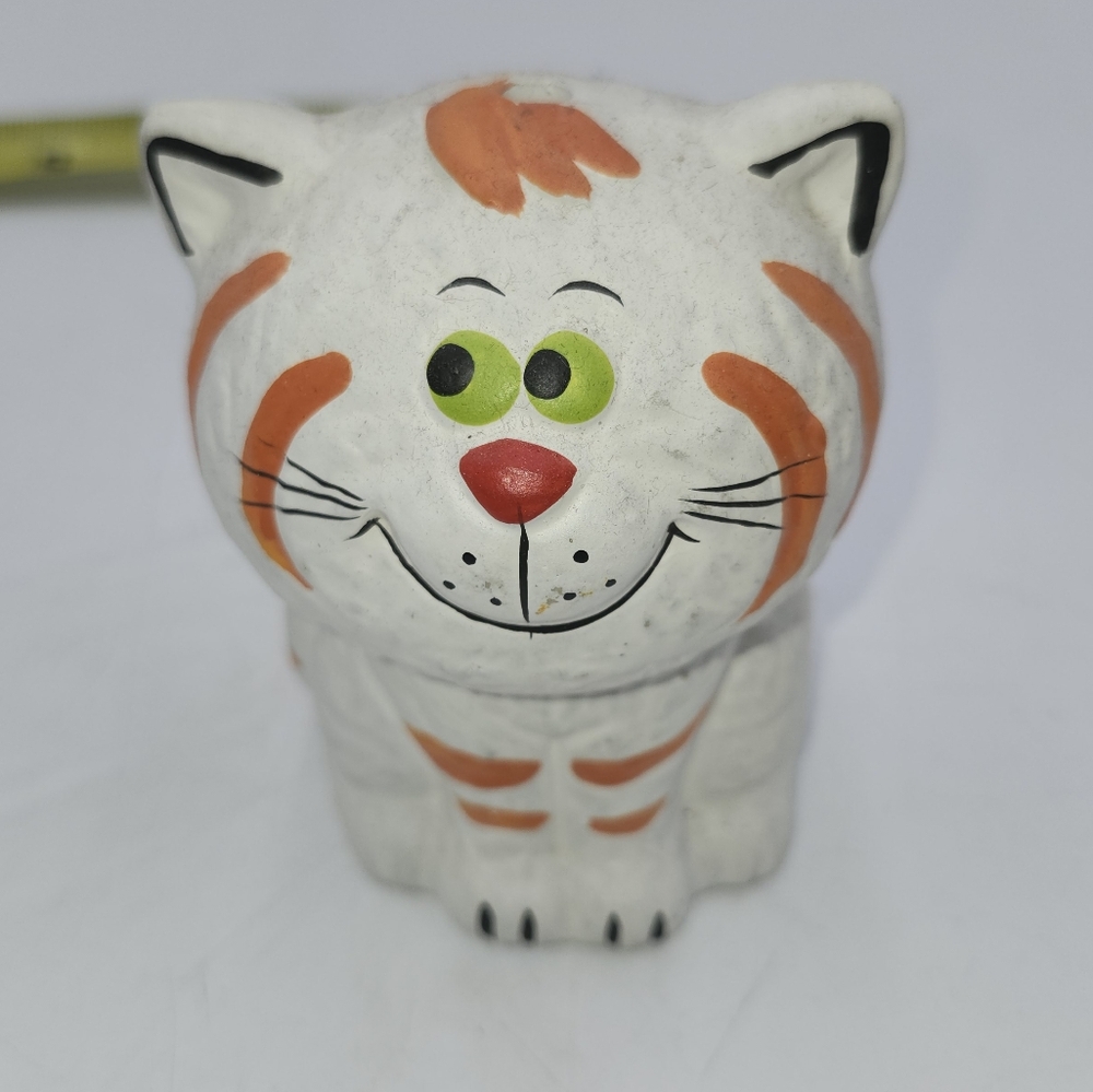 Vintage Ceramic orange white Cat String Holder Yarn Holder Japan